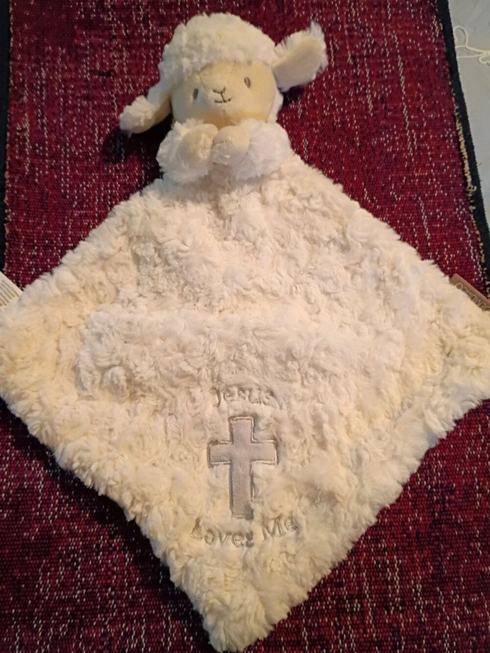 Jesus Loves Me Demdaco Plush Lamb Security Blanket For Baby White Soft Polyester
